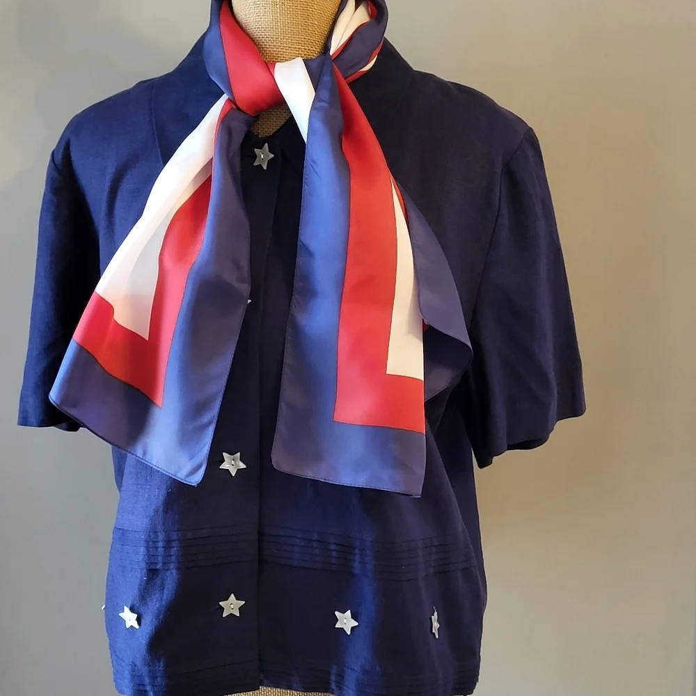 St. Michael 60s Rayon Twill Rectangular Red/white/blue Scarf Made In Italy